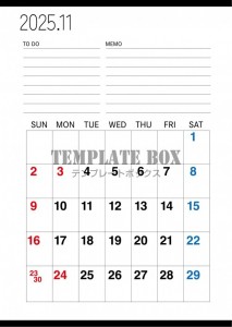 ２０２５年１１月…｜無料テンプレート｜カレンダー｜無料