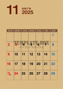 ２０２５年１１月…｜無料テンプレート｜カレンダー｜無料