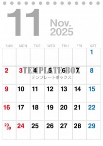 ２０２５年１１月…｜無料テンプレート｜カレンダー｜無料