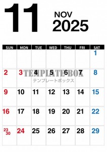 ２０２５年１１月…｜無料テンプレート｜カレンダー｜無料