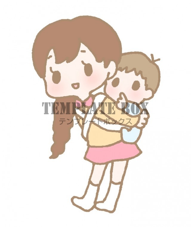 育児や兄弟のイラスト/あかちゃんをおんぶしている女の子のイラスト