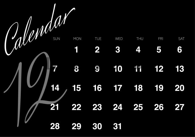 2025年12月カレンダー:横型白抜きカレンダー