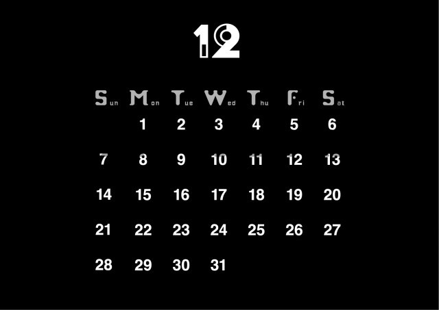 2025年12月カレンダー:黒い背景がかっこいいカレンダー