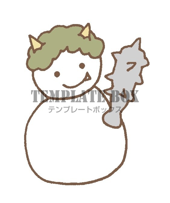 節分の時期にぴったりな金棒を持った鬼の雪だるまのワンポイントイラスト