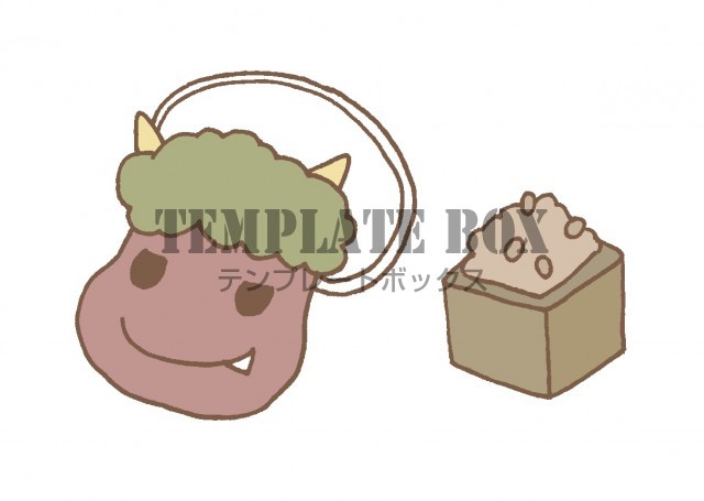 節分の鬼のお面と豆まきのまめのワンポイントイラスト