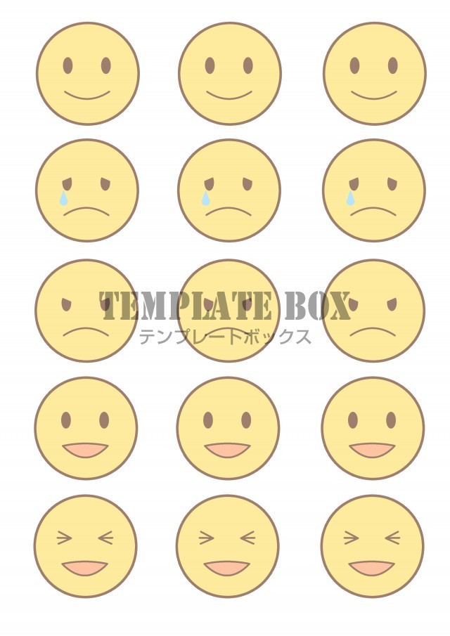 色々な表情の顔文字・絵文字のシールシート・ラベルのテンプレート素材
