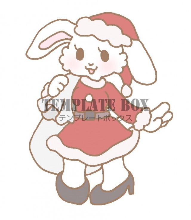 サンタクロースの格好をした白いうさぎのワンポイントイラスト