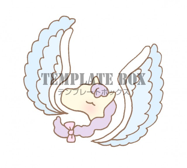 目を閉じているパステルカラーのかわいいペガサスのワンポイントイラスト