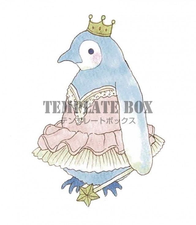 バレリーナの格好をして王冠を被っているペンギンのワンポイント