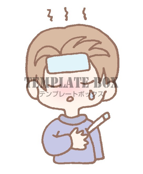 熱を測っている男性のワンポイントイラスト