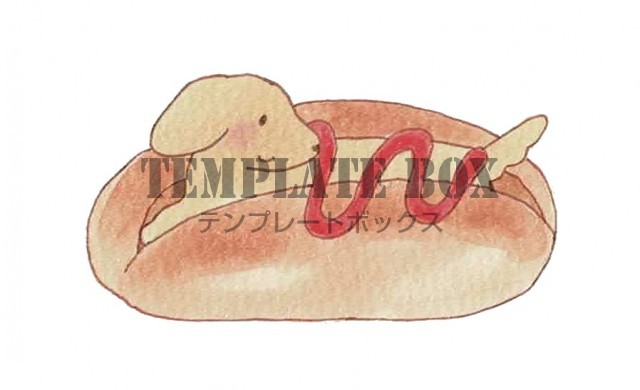 ダックスフントが挟まれたホットドッグのワンポイント