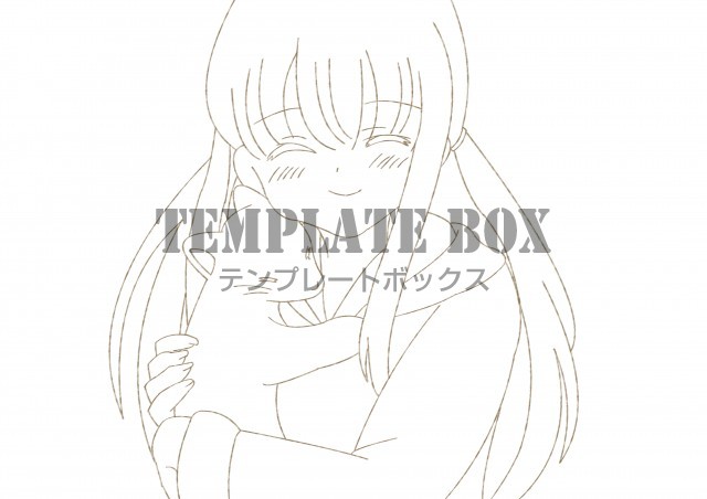 猫を抱っこしているツインテールの女の子の塗り絵のテンプレート