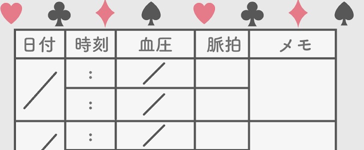血圧手帳｜トランプ｜ハート｜無料テンプレート｜無料｜ダウンロード