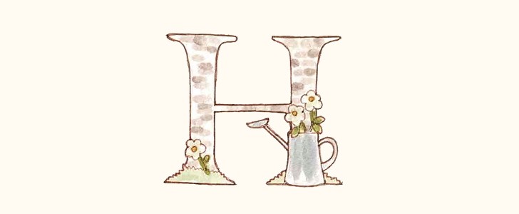 イニシャル｜アルファベット｜H｜花｜ジョウロ｜無料イラスト素材｜無料｜ダウンロード