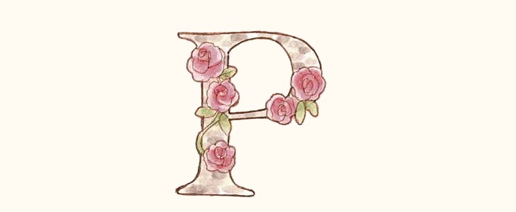 アルファベット｜イニシャル｜P｜花｜薔薇｜無料イラスト素材｜無料｜ダウンロード