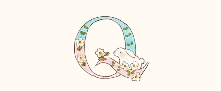 アルファベット｜イニシャル｜Q｜花｜うさぎ｜無料イラスト素材｜無料｜ダウンロード