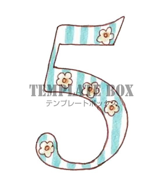 お花がかわいい数字の5のワンポイントイラスト