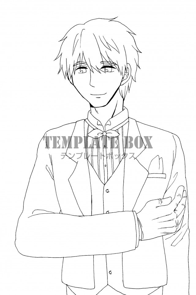 執事の爽やかな男性の塗り絵のテンプレート素材
