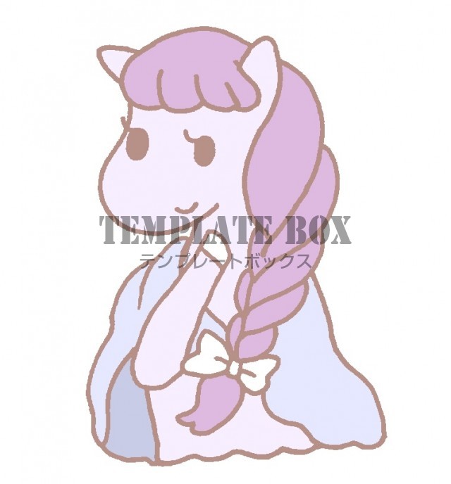 パープルのかわいい馬の女の子のワンポイントイラスト