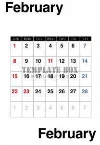 ２０２６年２月カ…｜無料テンプレート｜カレンダー｜無料
