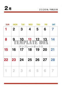 ２０２６年２月カ…｜無料テンプレート｜カレンダー｜無料