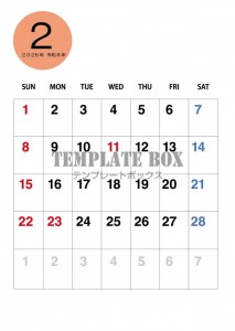 ２０２６年２月カ…｜無料テンプレート｜カレンダー｜無料