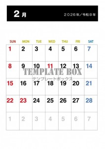 ２０２６年２月カ…