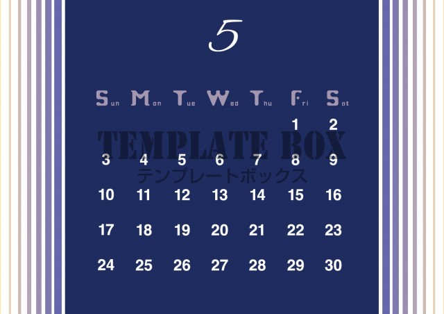 2026年5月カレンダー:横型ブルーのカレンダー