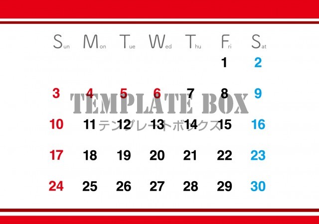 2026年5月カレンダー:横型赤のラインカレンダー