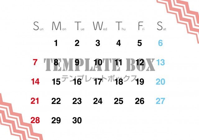 2026年6月カレンダー:横型ジグザグアレンジカレンダー