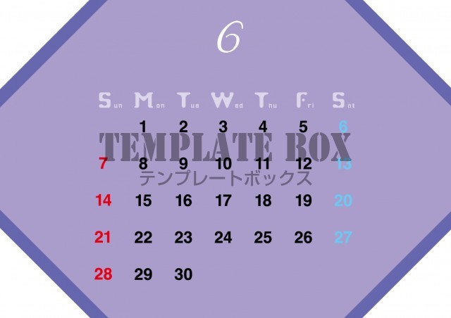 2026年6月カレンダー:横型紫色カレンダー