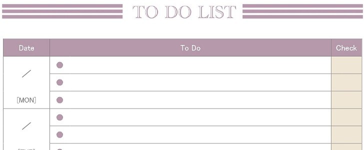 オシャレなtodoリスト 月曜始まり 一週間 やる事のチェック Excel Word Pdf 縦型 フリー素材 無料 テンプレート Templatebox