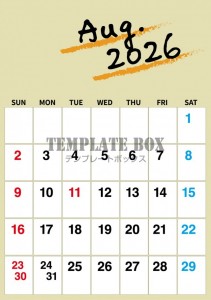 ２０２６年８月カ…
