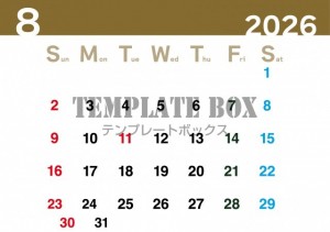２０２６年８月カ…