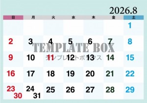 ２０２６年８月カ…