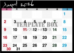 ２０２６年８月カ…