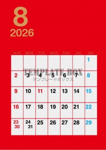 ２０２６年８月カ…