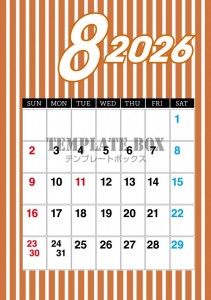 ２０２６年８月カ…