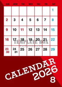 ２０２６年８月カ…