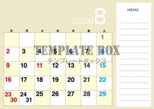 ２０２６年８月カ…