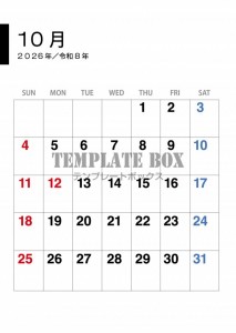 ２０２６年１０月…｜無料テンプレート｜カレンダー｜無料