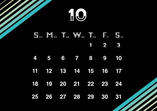 2026年10月のカレンダー:横型ストライプ柄デザイン