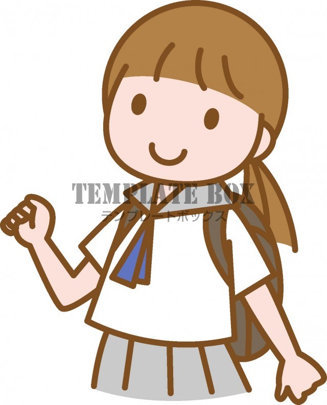 登下校する夏の制服姿の女子学生のイラスト素材、中高生のイメージ