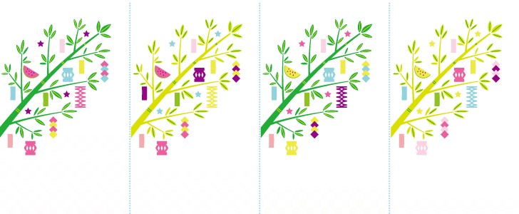 笹飾りと市松模様の七夕短冊 7月 サイズの用紙に印刷して4枚に切り分けて利用可能 無料テンプレート Templatebox