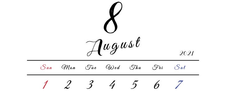 21年カレンダー シンプルで書体や配置がおしゃれな8月 ご自宅用 習い事 に使える 無料テンプレート Templatebox