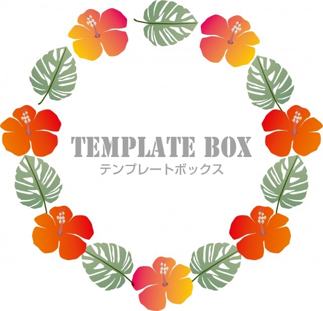 夏のワンポイントフレーム 南国風のハイビスカスとモンステラの飾り枠 フレーム かわいい 無料イラスト素材 Templatebox