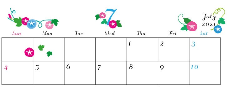 21年 令和3年 7月のa4サイズ季節のカレンダー朝顔の花をカラフルにイラストで描きました 無料テンプレート Templatebox