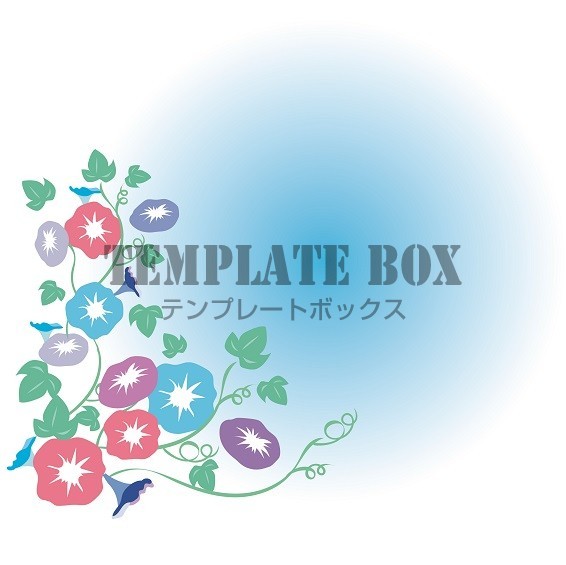 夏のワンポイントフレーム かわいい朝顔のイラストにブルーのボカシフレーム 季節のフレーム 無料イラスト素材 Templatebox