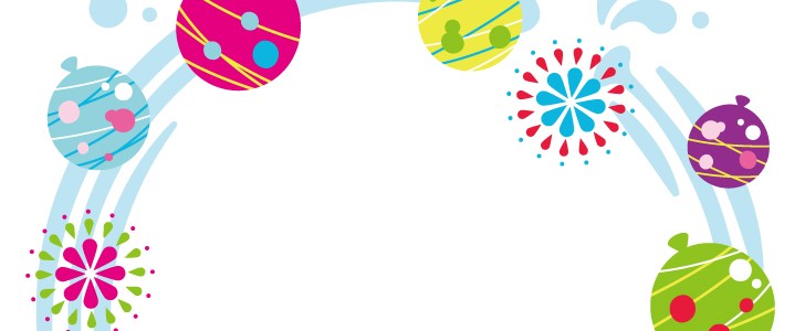 カラフルな水風船とミニ花火の円形フレーム 夏 おもちゃ 楽しい夏をイメージした円形フレーム素材 無料イラスト素材 Templatebox