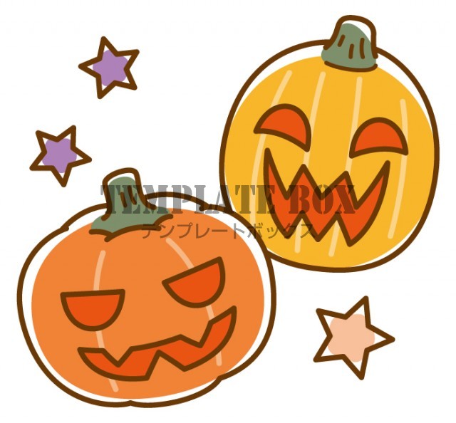 2体のジャックオーランタン 10月 ハロウィン かぼちゃ 秋 ちょっとした隙間に使えるかわいいワンポイントカット 無料イラスト素材 Templatebox